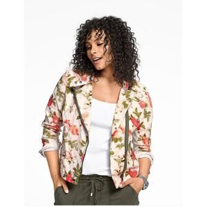Lane Bryant Floral Moto Jacket – Ivory, Green & Pink – Size 16